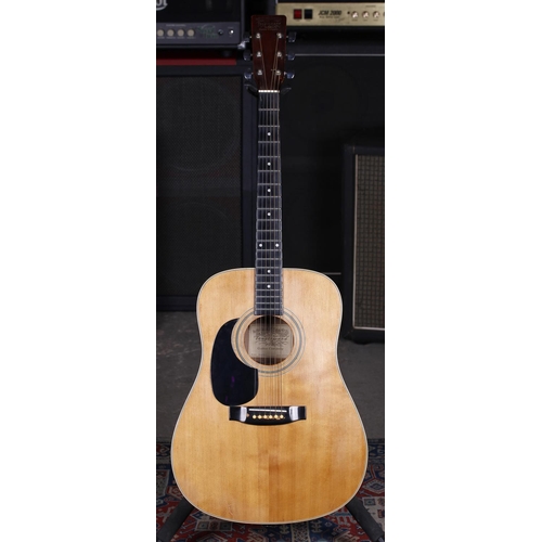 790 - Tanglewood TW-400 left-handed acoustic guitar; Back and sides: laminated mahogany, heavy scratches a... 