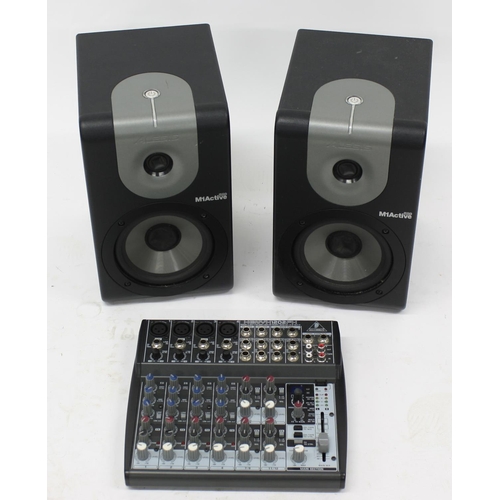 3167 - Pair of Alesis M1 Active 520 reference monitor speakers; together with a Behringer Xenyx 1202FX mixe... 