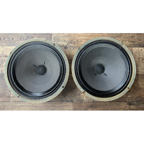 1073 - Pair of 1970s Rola Celestion G12H green back T1217 guitar amplifier speakers, date code KF2, with H.... 