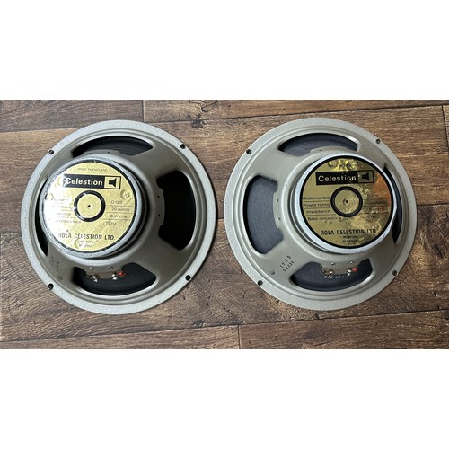 1074 - Pair of 1970s Rola Celestion G12S T1416 guitar amplifier speakers, date codes GJ4X and GJ11X*Please ... 