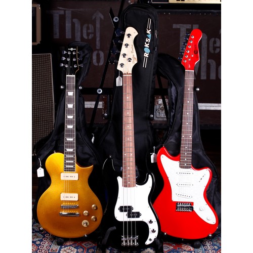 668 - Harley Benton Standard Series shortscale bass guitar, with Roksak gig bag; together with two Gear4Mu... 