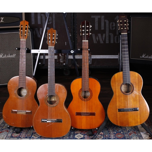 3530 - Four classical guitars in need of some attention including a Yamaha G-80, a Mervi, a Tantarra and a ... 