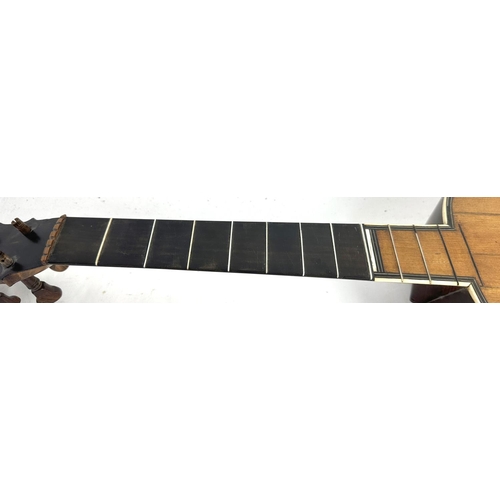 3506 - Interesting European antique small bodied guitar; Back and sides: rosewood, repaired cracks includin... 