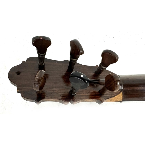 3506 - Interesting European antique small bodied guitar; Back and sides: rosewood, repaired cracks includin... 