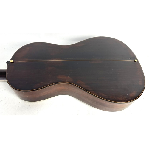 3506 - Interesting European antique small bodied guitar; Back and sides: rosewood, repaired cracks includin... 