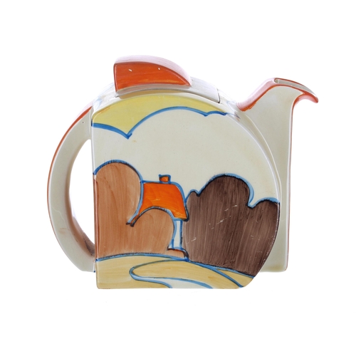 507 - Clarice Cliff Fantasque Bizarre 'Orange Autumn' Stamford teapot and cover, 4.75