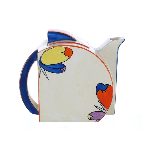 510 - Clarice Cliff Bizarre 'Flora' Stamford teapot and cover, pattern 8874, 4.75