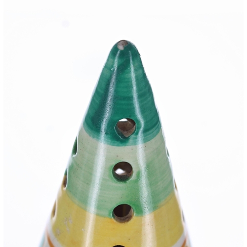 539 - Clarice Cliff Fantasque Bizarre 'Secrets' conical sugar sifter, 5.5