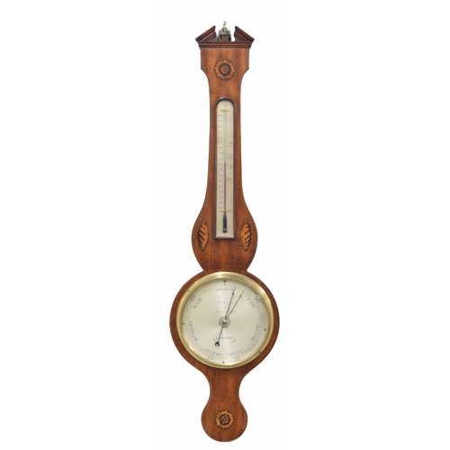 788 - 19th century mahogany inlaid wheel barometer/thermometer signed Cetti & Co. London, the principl... 