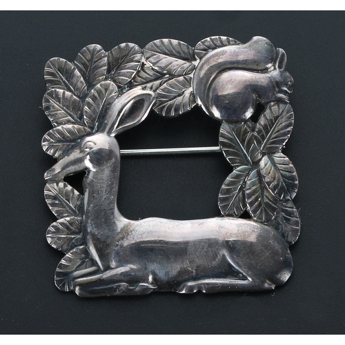 576 - Georg Jensen sterling silver deer and squirrel brooch designed by Arno Malinowski, stamped marks, no... 