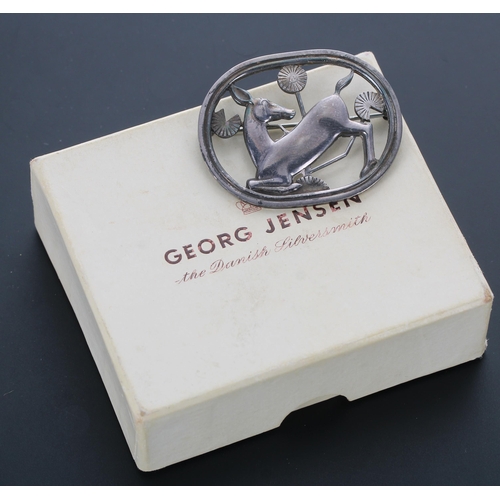 577 - Georg Jensen sterling silver oval deer brooch designed by Arno Malinowski, stamped marks, no. 256, i... 