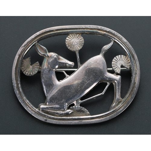 577 - Georg Jensen sterling silver oval deer brooch designed by Arno Malinowski, stamped marks, no. 256, i... 