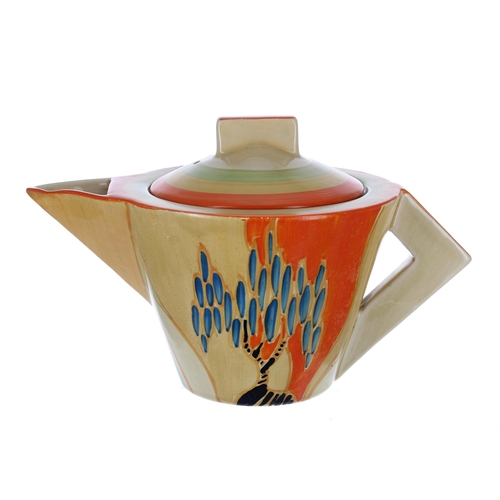 Clarice Cliff Fantasque Bizarre 'Windbells' conical teapot and cover, 5" high (cover restored)