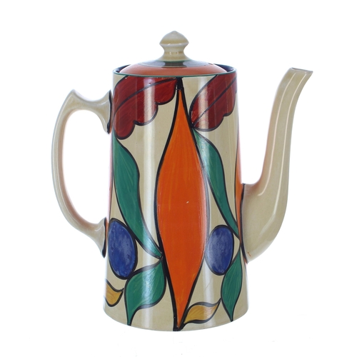 513 - Clarice Cliff Bizarre 'Whisper' tankard coffee pot and cover, 7.5