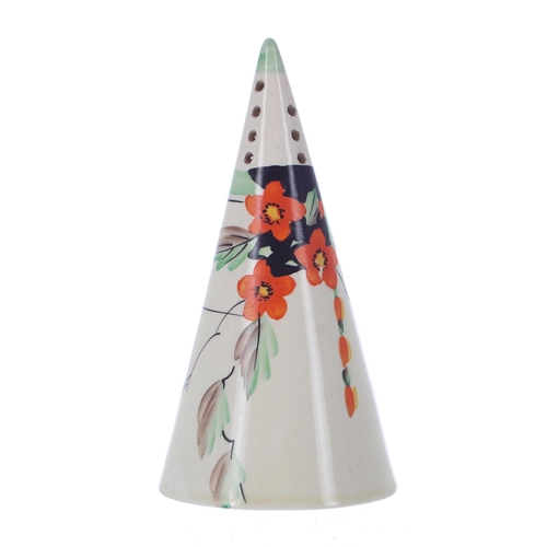 530 - Clarice Cliff 'Hollyhocks' conical sugar sifter, 5.5