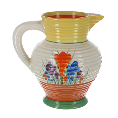 542 - Clarice Cliff Bizarre 'Crocus' George jug, shape 564, 6.75