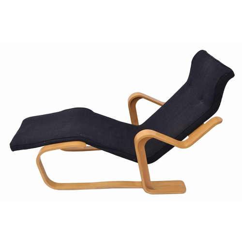 684 - Marcel Breuer - a circa 1970s bent laminated birch and black fabric button  upholstered long chair/c... 