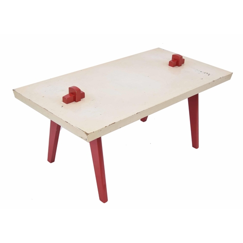 681 - Interesting 1950s Italian 'knock down' side table, painted red and white 43.5