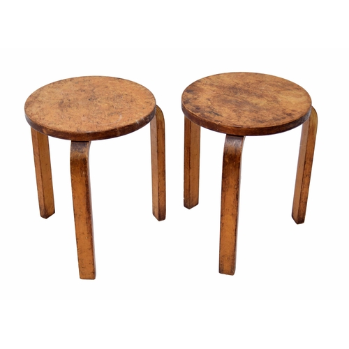 685 - Alvar Aalto for Finmar Ltd- pair of Beech ply and bentwood stools, both bearing labels for Finmar Lt... 