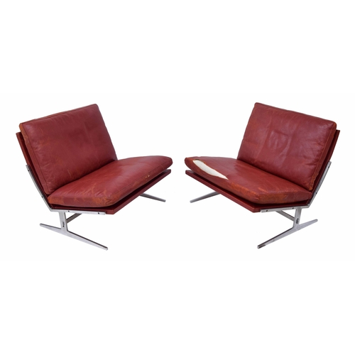 686 - Preben Fabricius & Jørgen Kastholm - pair of BO-561 model red leather and steel lounge chairs, D... 