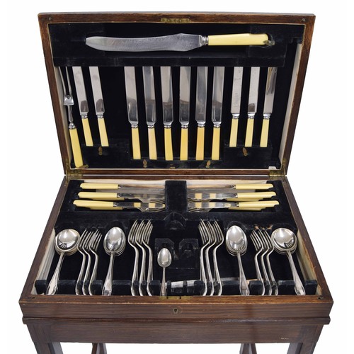 742 - Oak cased part canteen of silver plated cutlery, on stand