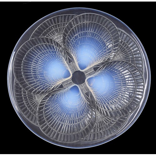 573 - René Lalique 'Coquilles' opalescent glass plate, moulded signature R.Lalique, 11.75