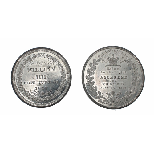 757 - Griffin and Hyams metal Medallion - Queen Victoria Ascension 1837, 60mm; together with William IIII ... 