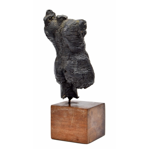 580 - 20th century - decorative heavy lead female nude torso sculpture, mounted upon a wooden cube base, 1... 