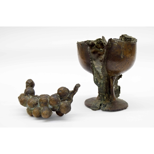 581 - Interesting decorative bronze goblet sculpture, modelled distressed and split at the seam, enclosing... 