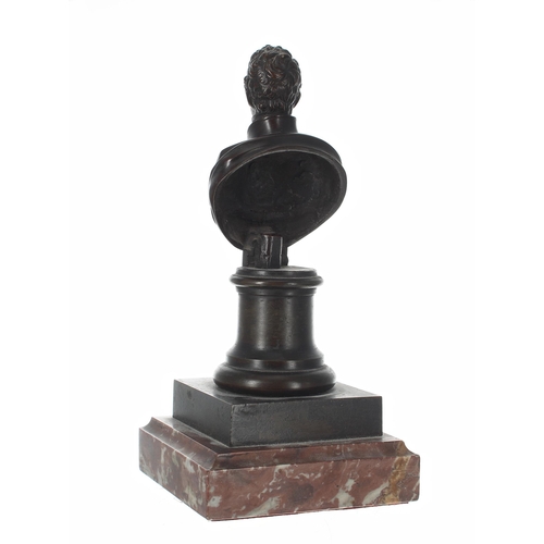 776 - Bronze figural bust of The Duke of Wellington, upon a circular column and square base, mounted upon ... 