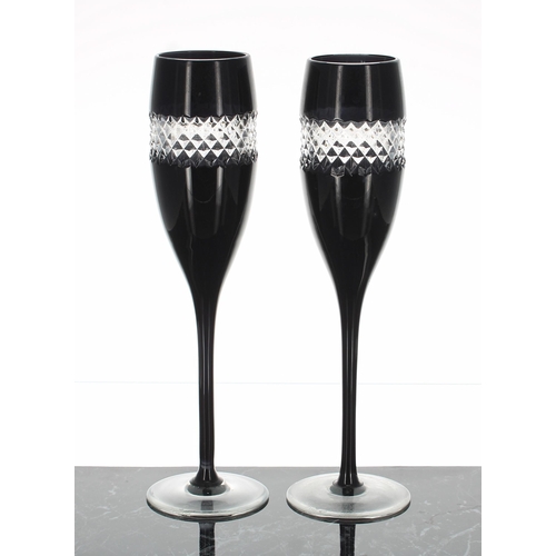 801 - Waterford for John Rocha - pair of 'Black Cut' champagne flutes, 10