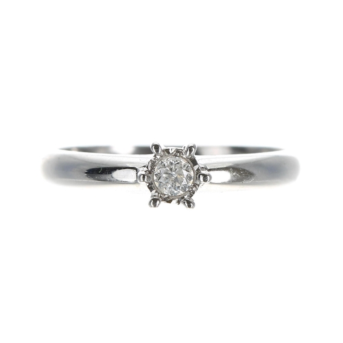 140 - Modern 9ct white gold solitaire diamond ring, round brilliant-cut, 0.10ct approx, width 5mm, 2.3gm, ... 