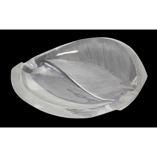 571 - René Lalique 'Phillipines' heavy glass leaf dish, engraved inscribed signature Lalique France, 7.5