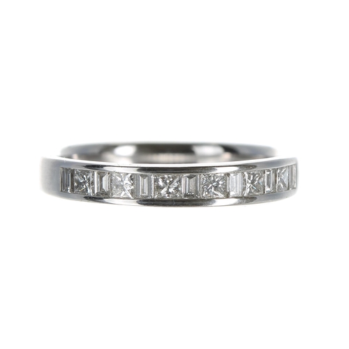 147 - Modern 18ct white gold diamond half eternity ring, princess and baguette-cuts, band width 3.5mm, 3.8... 