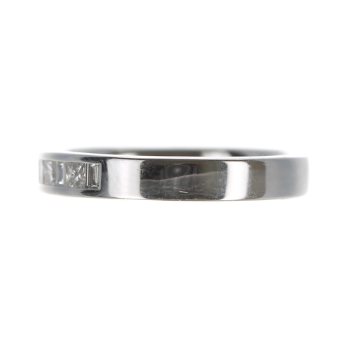 147 - Modern 18ct white gold diamond half eternity ring, princess and baguette-cuts, band width 3.5mm, 3.8... 