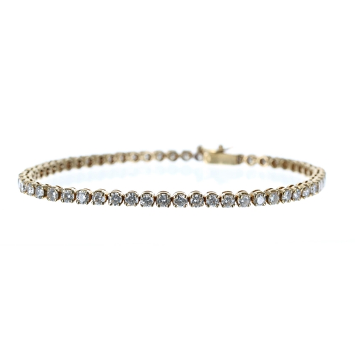 148 - Classic 18ct yellow gold diamond tennis line bracelet, set with fifty-seven round brilliant-cuts, es... 