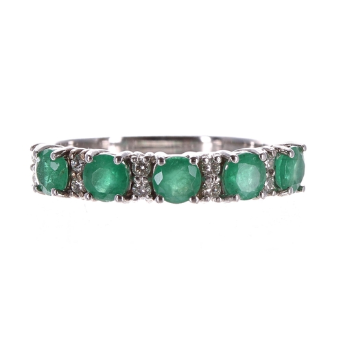 151 - Effy Brasillica 14ct white gold emerald and diamond half eternity ring, with five round emeralds, 1.... 