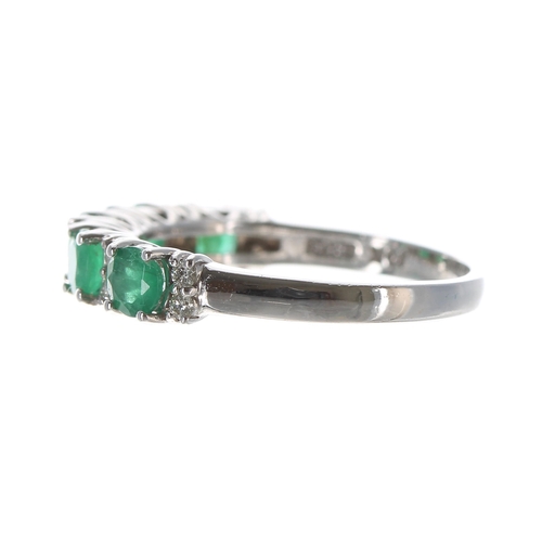 151 - Effy Brasillica 14ct white gold emerald and diamond half eternity ring, with five round emeralds, 1.... 