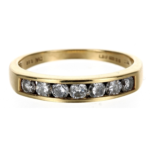 161 - 18ct yellow gold seven stone diamond ring, 0.50ct approx, width 3.5mm, 3gm, ring size N... 