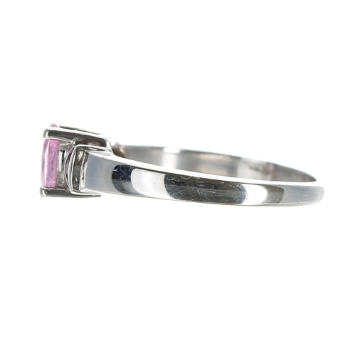 163 - Attractive modern 18ct white gold pink sapphire and tapered baguette diamond ring, the sapphire 0.50... 