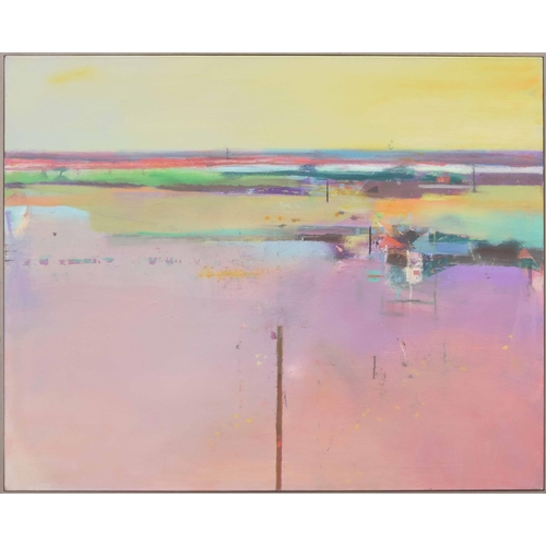 613 - James Judge (b. 1958) - Abstract shoreline landscape, inscribed with the artist name on a label vers... 