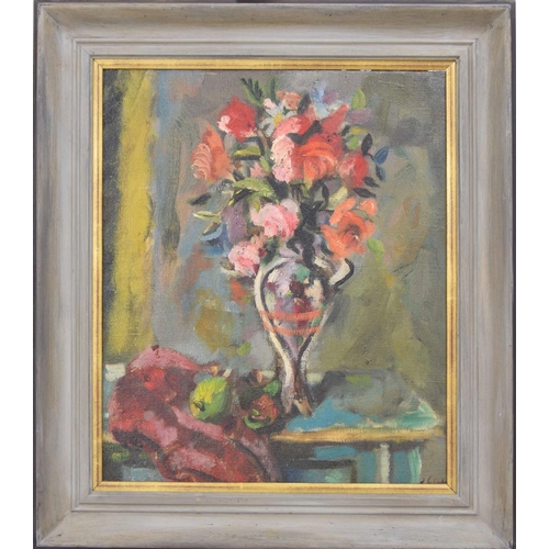 632 - Rowland Suddaby (1912-1972) - Still life of flowers in a vase upon a table, signed, oil on canvas, 2... 