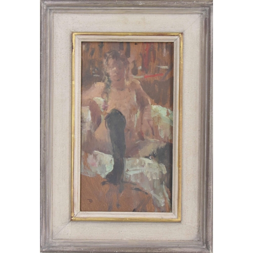 635 - Tom Coates PPNEAC., PPRBA., RWS., RP., (b. 1941) - Figurative subject, a seated girl, signed with th... 