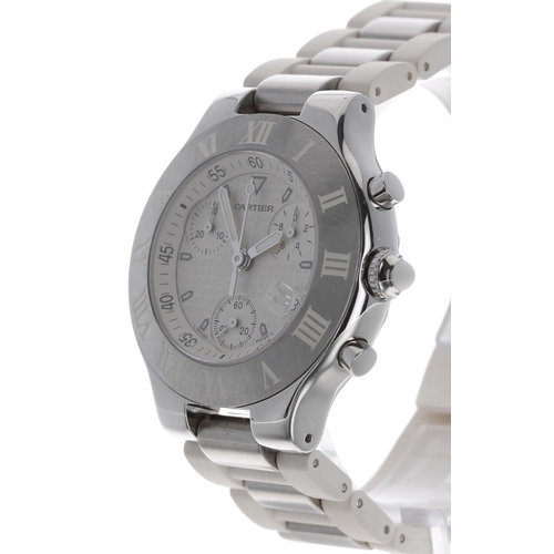 48 - Cartier 21 Chronoscaph stainless steel wristwatch, reference no. 2424, serial no. 88382xxx, silvered... 