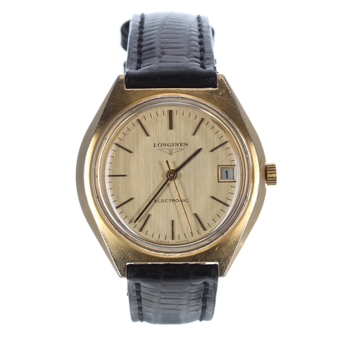 60 - Longines Electronic gold plated and stainless steel gentleman's wristwatch, circular champagne dial ... 