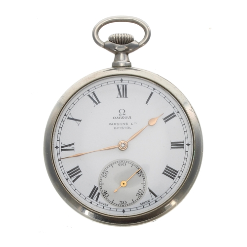 111 - Omega nickel cased lever pocket watch, circa 1935, signed 15 jewel gilt movement, no. 8033788, with ... 