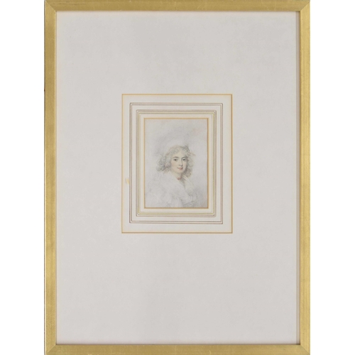891 - Richard Cosway RA., (1740-1821) - Portrait of a young lady, head and shoulders three quarter length,... 