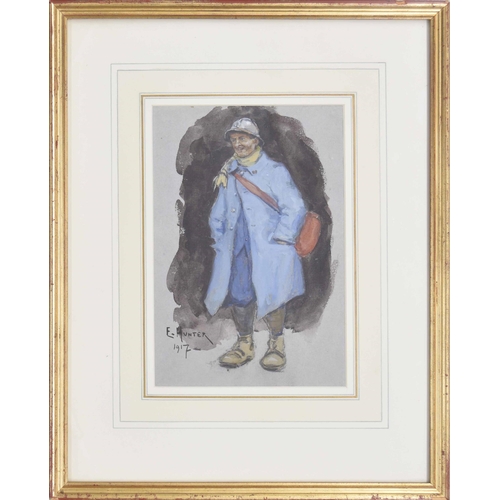 896 - Mary Ethel Hunter (1878-1936) - Study of a first world war soldier, possibly French, standing wearin... 