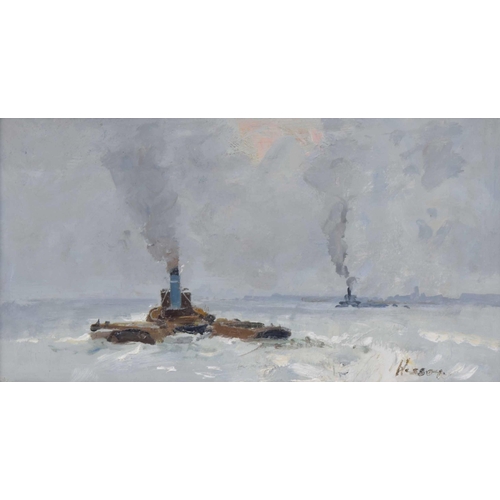 937 - Edward Wesson RI., RBA., RSMA., (1910-1983) - 'Making up Stream' A tug boat and a further boat on an... 