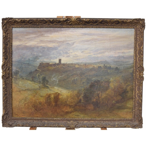 976 - Oliver Hall RA., RWS., RE., (1869-1957) - A view of Richmond, North Yorkshire with figures on the ri... 